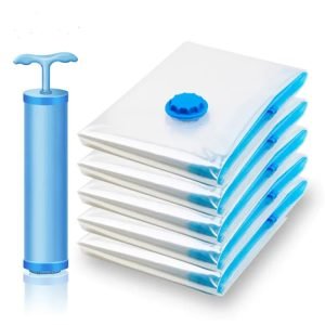 5PCS Reusable Ziplock Vacuum Storage Space Saver Bags With Travel Hand Pump For Clothes